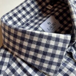 LAURO Napoli nice blue checkered flannel cotton shirt Sz 16.5 made in Italy 🇮🇹